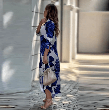 Robe Longue Décontractée Nelora avec Détails de Boutons