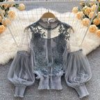 Blouse en Tulle avec Détails Brodés Priene