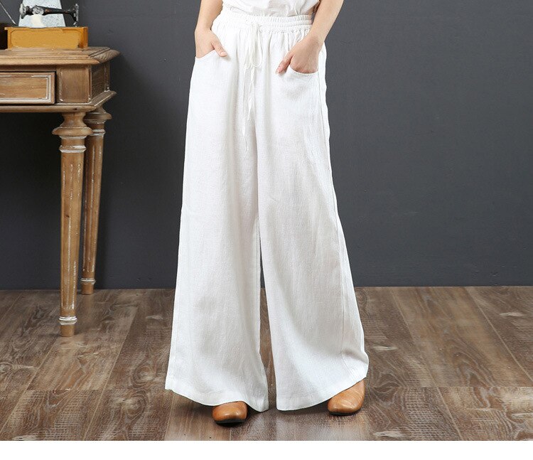 Pantalon Wide Leg en Lin à Nouer Large