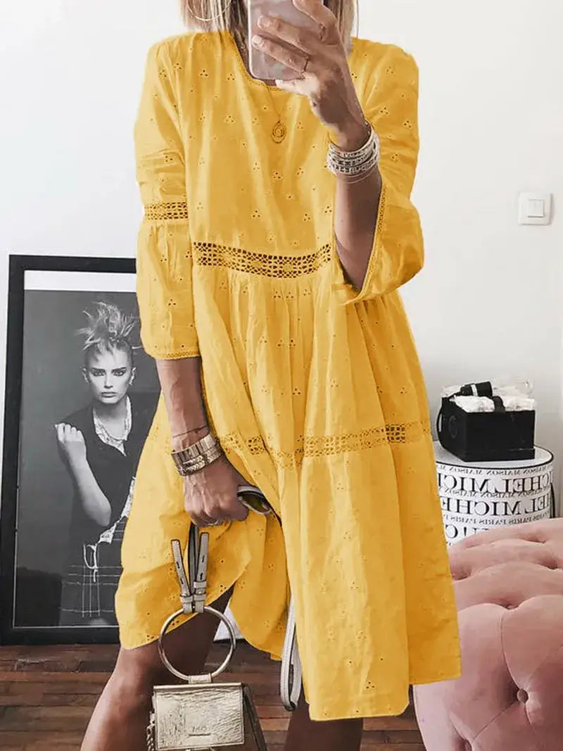 Robe Midi Naline avec Manches et Jupe à Volants