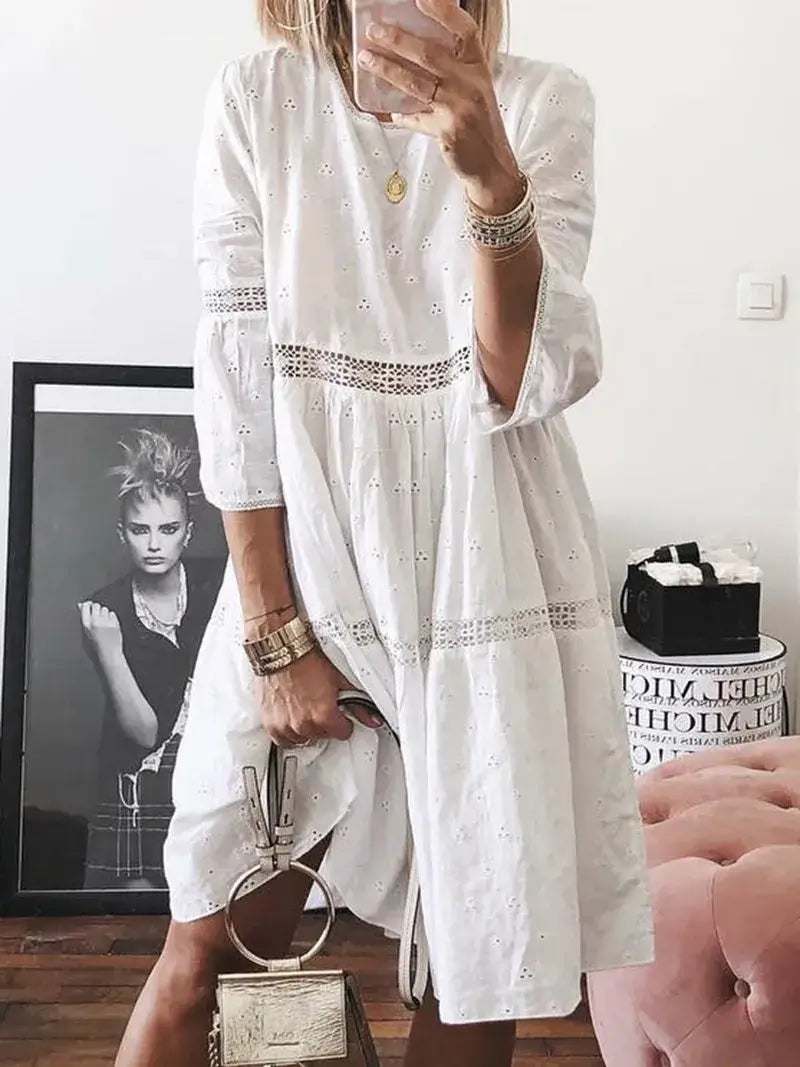 Robe Midi Naline avec Manches et Jupe à Volants