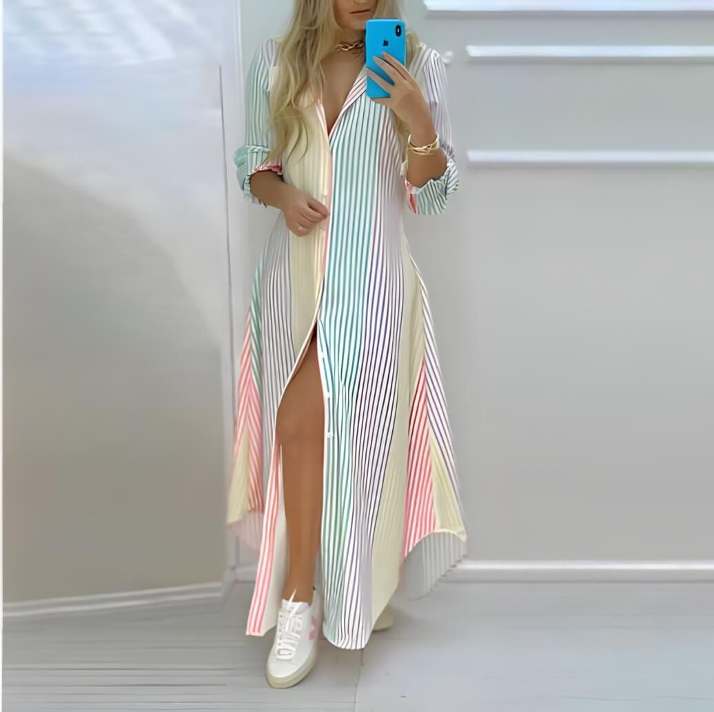Robe Longue Décontractée Nelora avec Détails de Boutons