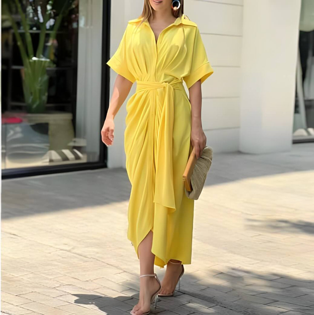 Robe Midi Plissée Harena avec Détails de Boutons